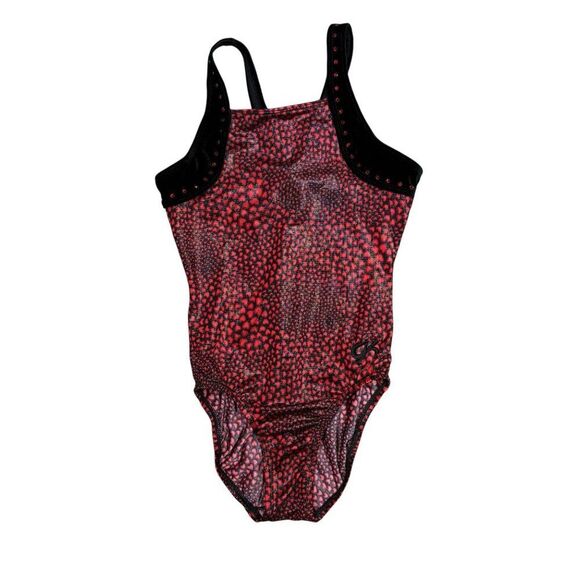 GK Leotard Child Large Shiny Red Hearts - Picture 1 of 5